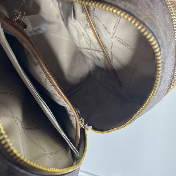 Michael Kors Rhea Medium Pleated Logo Backpack Brown Acorn NWT - Picture 8 of 16